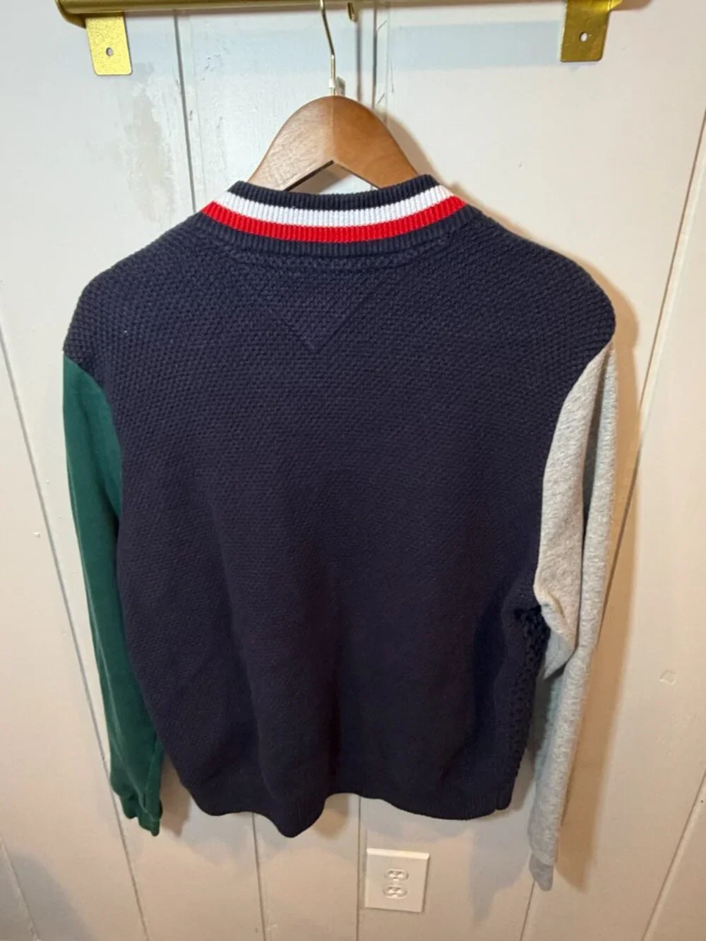 Tommy Hilfiger Men's Cable Knit Zip-Up Bomber Jacket Colorblock Navy Gray Green